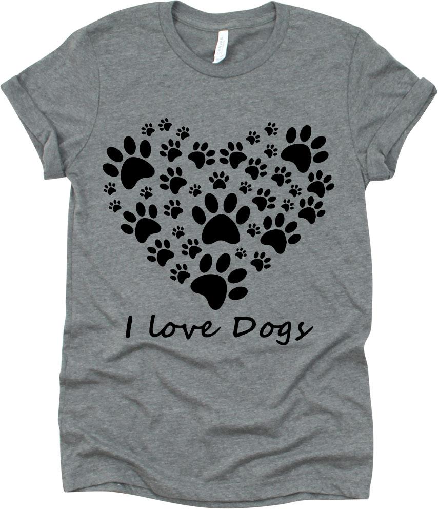I Love Dogs With Dogs Footprints and Heart Form