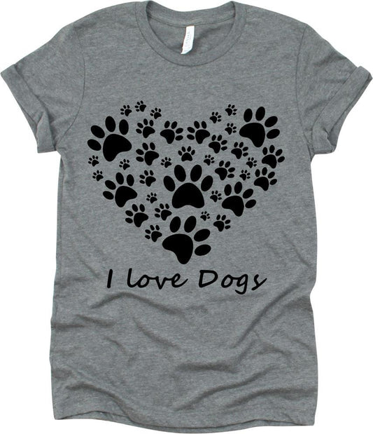 I Love Dogs With Dogs Footprints and Heart Form