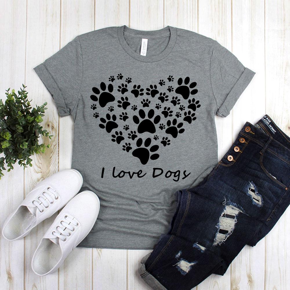 I Love Dogs With Dogs Footprints and Heart Form