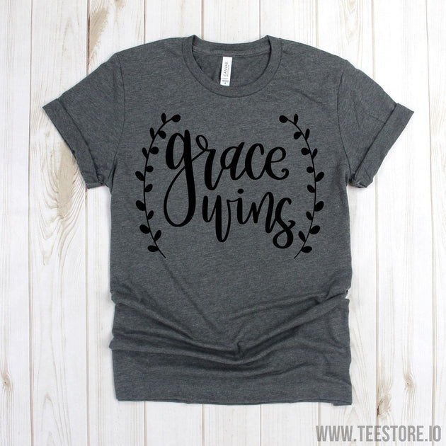 www.teestore.io-Christian T Shirts - Grace Wins Shirt - Christian Graphic Tee - Christian Shirts - Christian T Shirt Tshirt Funny Sarcastic Humor Comical Tee | TeeStore.io