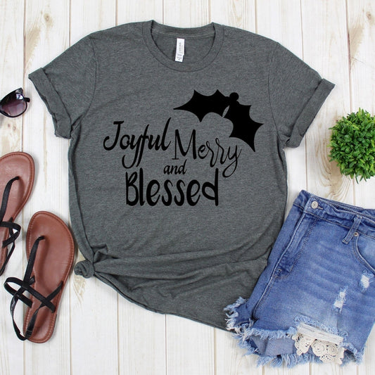 www.teestore.io-Christmas Shirt - Joyful Merry And Blessed Christmas Leaves - Christmas Tee Shirt - Christmas Tee - Christmas Shirts - Holiday T-shirt Tshirt Funny Sarcastic Humor Comical Tee | TeeStore.io