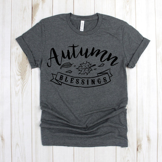 www.teestore.io-Fall Shirt - Autumn Blessings Banner Leaves - Grateful Shirt - Blessed Shirt - Thanksgiving Shirt - Autumn TShirt Tshirt Funny Sarcastic Humor Comical Tee | TeeStore.io