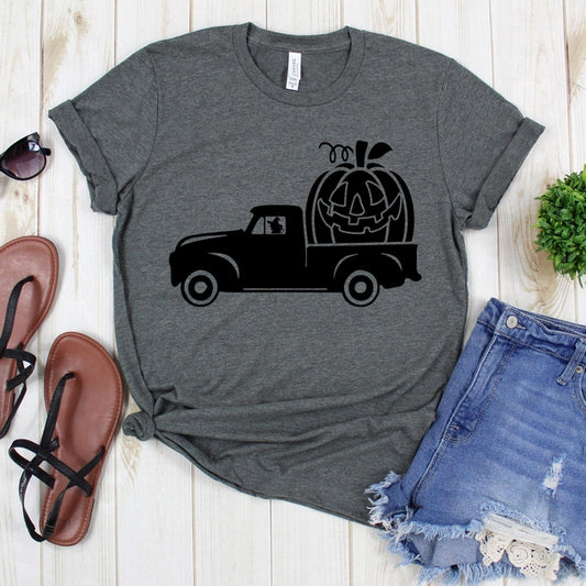 www.teestore.io-Fall Shirt - Pumpkin Patch Truck Smiling Pumpkin - Fall Clothing - Truck Shirt - Thanksgiving Shirts Tshirt Funny Sarcastic Humor Comical Tee | TeeStore.io