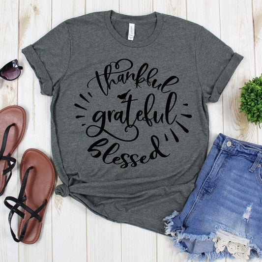 www.teestore.io-Fall Shirt - Thankful Grateful Blessed Circle Bird - Thankful Blessed - Thankful - Thankful T-shirt - Blessed Mama - Thanksgiving Shirt Tshirt Funny Sarcastic Humor Comical Tee | TeeStore.io