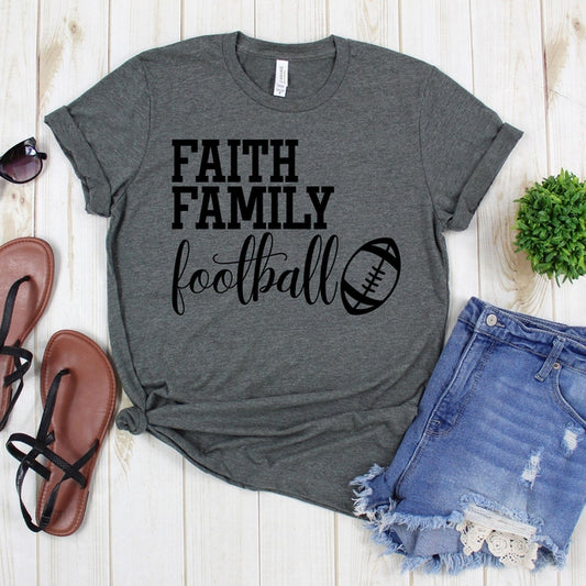 www.teestore.io-Gameday Shirt - Faith Family Football Cursive Football - Football Shirts - Football Tee Shirt - Gameday Tee Shirt