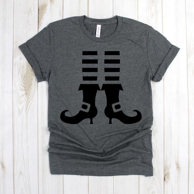 wwwteestoreio-Halloween Tees - Witch Stiletto Feet Stripes - Witch Shirt - Funny Witch TShirt - Cute Halloween Tshirt - Basic Witch - Halloween Shirt