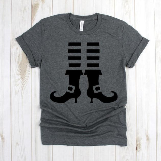 wwwteestoreio-Halloween Tees - Witch Stiletto Feet Stripes - Witch Shirt - Funny Witch TShirt - Cute Halloween Tshirt - Basic Witch - Halloween Shirt