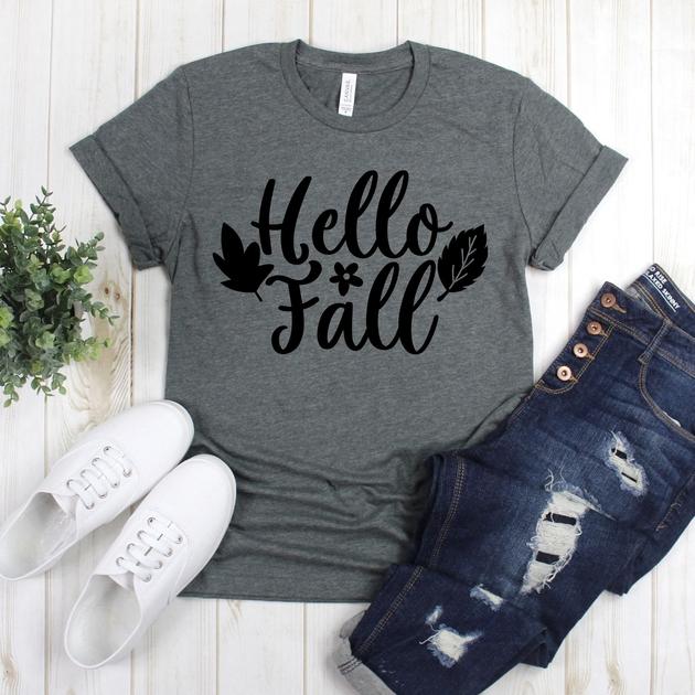 wwwteestoreio-Hello Fall T-shirt - Hello Fall Flower Leaves - Autumn Tee Shirt - Fall Shirts - Fall T-Shirt