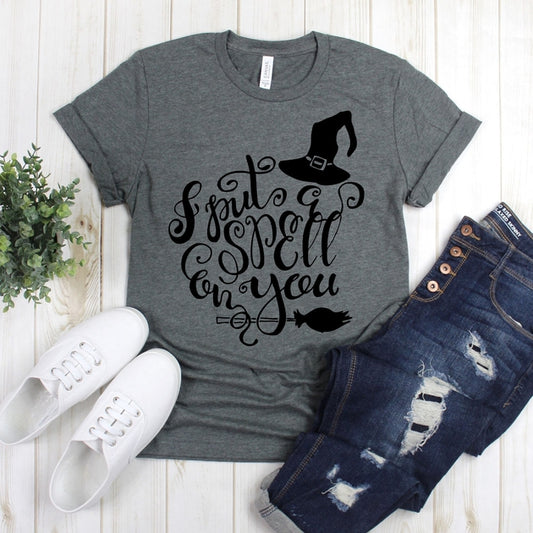 wwwteestoreio-Hocus Pocus Shirt - I Put A Spell On You Solid Hat - Halloween Tee Shirt - Halloween Shirt - Trick Or Treat Shirts - Witch Shirt