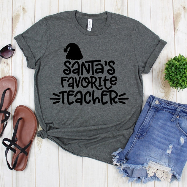 wwwteestoreio-Holiday Tee Shirt - Santa's Favorite Teacher Christmas Cap - Christmas Shirt - Christmas T-shirt - Christmas Shirts