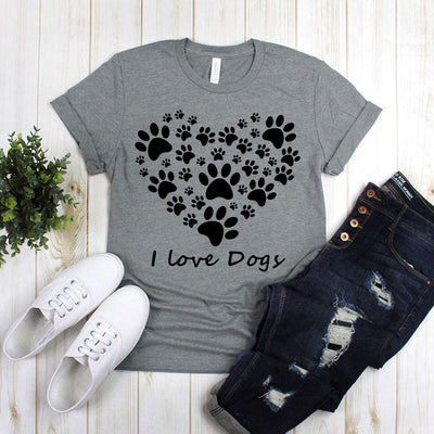 I Love Dogs With Dogs Footprints and Heart Form