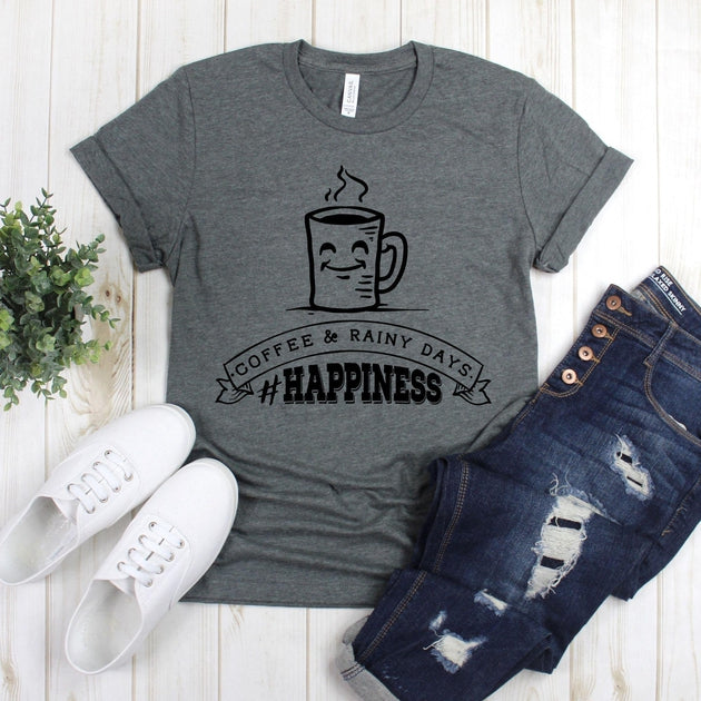 www.teestore.io-Blessed Shirt - Coffee And Rainy Days #Happiness Smiling Mug - Autumn TShirt - Thanksgiving - Fall Shirt - Thankful Shirt Tshirt Funny Sarcastic Humor Comical Tee | TeeStore.io