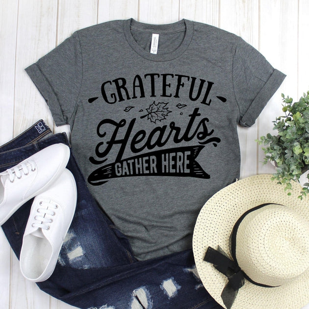 www.teestore.io-Blessed Shirt - Grateful Hearts Gather Here Leaves Banner - Autumn TShirt - Holiday Shirt - Fall Shirt - Thanksgiving Shirt Tshirt Funny Sarcastic Humor Comical Tee | TeeStore.io