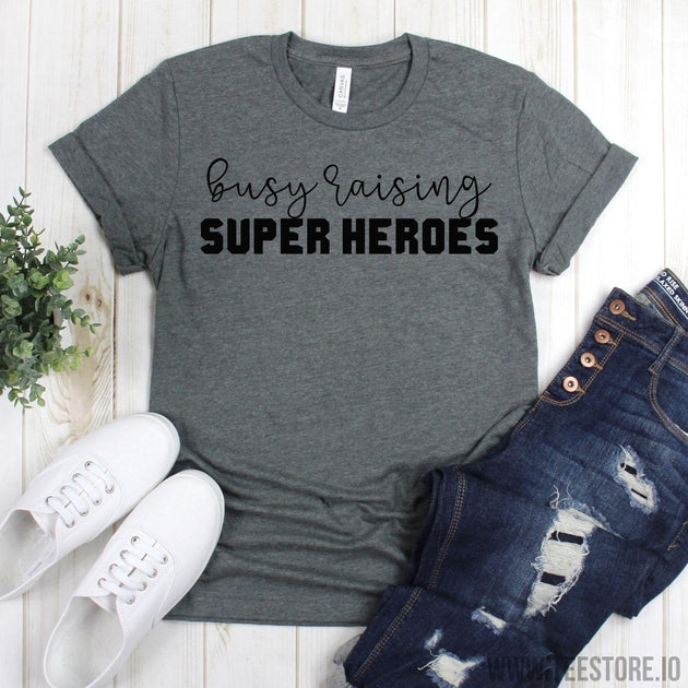 www.teestore.io-Boy Mom - Busy Raising Super Heores - Super Hero Mom Shirt - Boy Mama - Mom Of Boys Tshirt Funny Sarcastic Humor Comical Tee | TeeStore.io