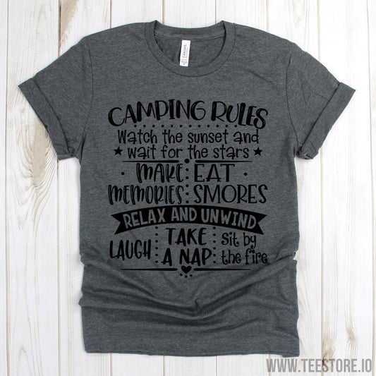 www.teestore.io-Camping Hiking - Camping Rules TShirt - Camper Camp Adventure - Happy Camper Shirt - Funny Nature - Outdoor - Vacation Tshirt Funny Sarcastic Humor Comical Tee | TeeStore.io