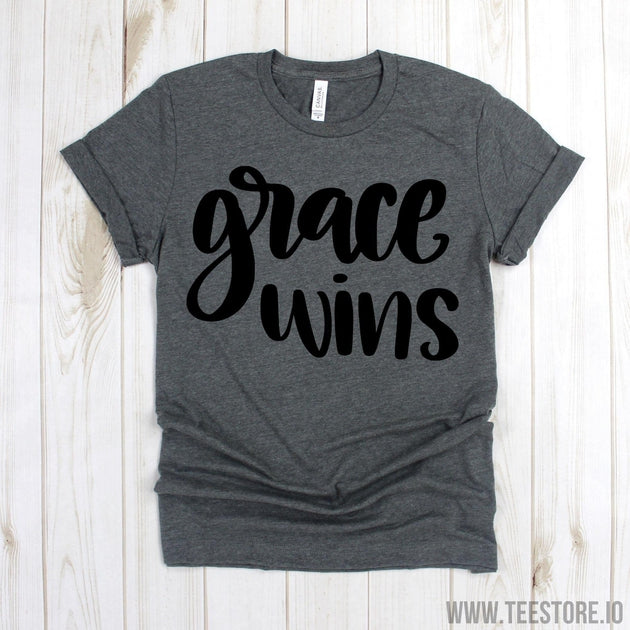 www.teestore.io-Christian T Shirt - Grace Wins Shirt - Christian Tee - Christian Shirts - Worship Shirt Tshirt Funny Sarcastic Humor Comical Tee | TeeStore.io