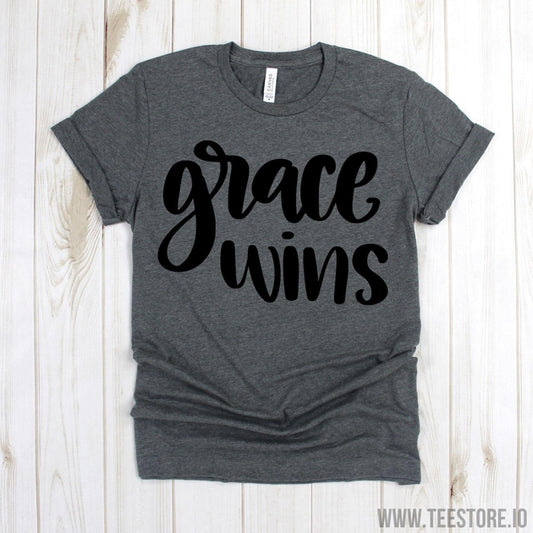 www.teestore.io-Christian T Shirt - Grace Wins Shirt - Christian Tee - Christian Shirts - Worship Shirt Tshirt Funny Sarcastic Humor Comical Tee | TeeStore.io