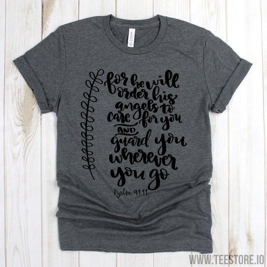 www.teestore.io-Christian T Shirts - For He Will Order His To Care For You Tee Shirt - Jesus T-Shirt - Bible Verse Shirts Tshirt Funny Sarcastic Humor Comical Tee | TeeStore.io