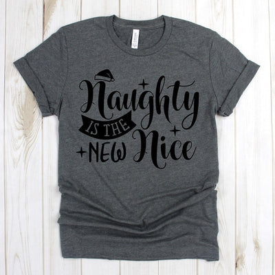 www.teestore.io-Christmas Tee Shirt - Naughty Is The New Nice Cursive Naughty - Christmas shirts - Christmas T-shirt - Christmas T Shirt Tshirt Funny Sarcastic Humor Comical Tee | TeeStore.io