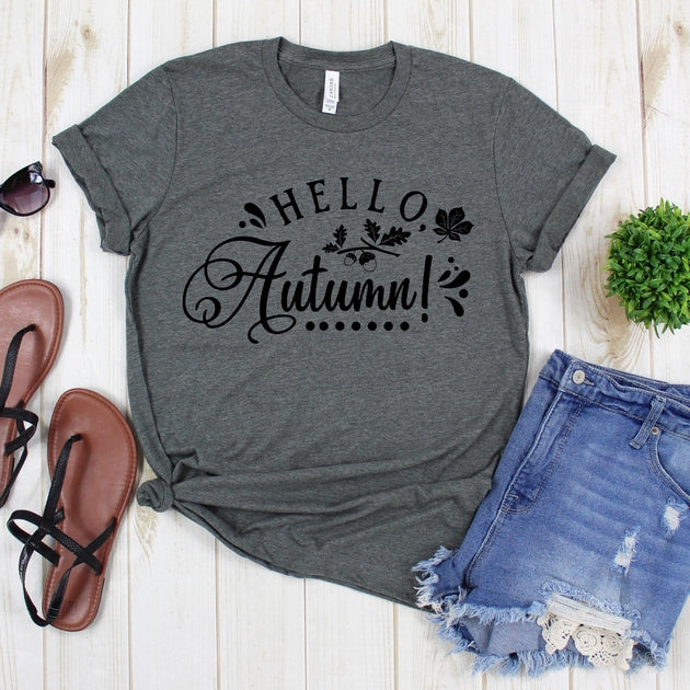 www.teestore.io-Cute Autumn Tee - Hello Autumn Leaves Nuts - Autumn Tee Shirt - Season T-shirt - Autumn T Shirt Tshirt Funny Sarcastic Humor Comical Tee | TeeStore.io