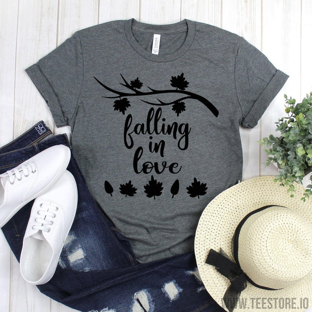 www.teestore.io-Cute Fall Autumn T-Shirt - Falling In Love Tee Shirt - Thanksgiving TShirt Tshirt Funny Sarcastic Humor Comical Tee | TeeStore.io