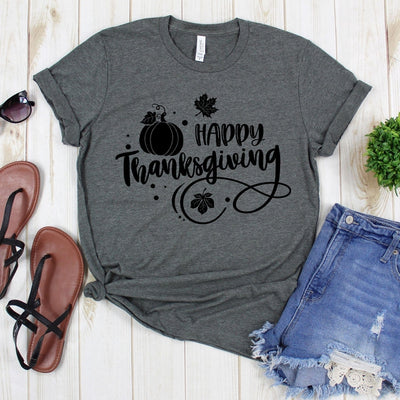 www.teestore.io-Fall Shirt - Happy Thanksgiving Cursive Pumpkin - Thanksgiving Shirt - Fall TShirt - Autumn Shirt - Thankful Tees Tshirt Funny Sarcastic Humor Comical Tee | TeeStore.io