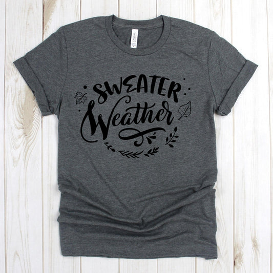 www.teestore.io-Fall Tee Shirt - Sweater Weather Two Leaves - Fall Shirt - Autumn Shirt - Seasonal Shirt - Cute Fall Shirt Tshirt Funny Sarcastic Humor Comical Tee | TeeStore.io