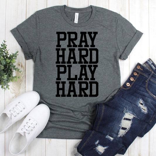 www.teestore.io-Football Shirt - Pray Hard Play Hard All Uppercase - Gameday Shirt - Football Tee Shirt - Football T Shirt Tshirt Funny Sarcastic Humor Comical Tee | TeeStore.io