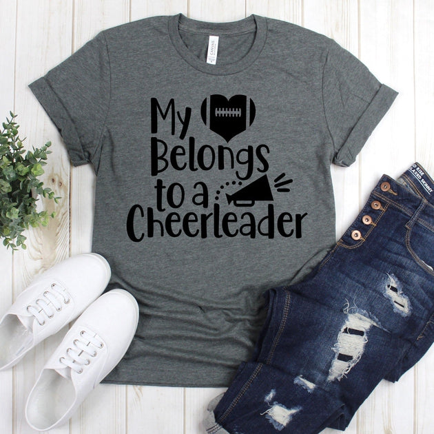 www.teestore.io-Football Shirts - My Heart Belongs To A Cheerleader Heart Football - Football Tee - Football Shirt - Football T Shirt - Gameday Shirt Tshirt Funny Sarcastic Humor Comical Tee | TeeStore.io