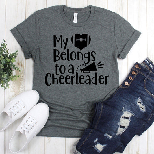 www.teestore.io-Football Shirts - My Heart Belongs To A Cheerleader Heart Football - Football Tee - Football Shirt - Football T Shirt - Gameday Shirt Tshirt Funny Sarcastic Humor Comical Tee | TeeStore.io