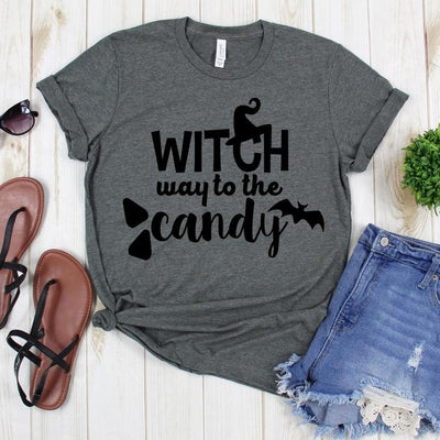 wwwteestoreio-Funny Halloween Shirt - Witch Way To The Candy Hat Bat - Witch TShirt - Hocus Pocus Shirt - Trick Or Treat Shirt