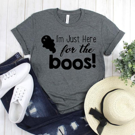 wwwteestoreio-Funny Halloween T-Shirt - I'm Just Here For The Boos One Ghost - Halloween Shirt - Ghost Shirt Horror Shirt - Fall TShirt