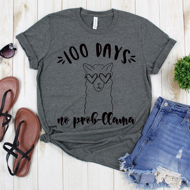 www.teestore.io-Funny Teacher Shirt - 100 Days No Prob-llama Tees - Teacher T-Shirts - Teacher Shirts - Teacher Team Shirt - Teacher Life TShirt Tshirt Funny Sarcastic Humor Comical Tee | TeeStore.io