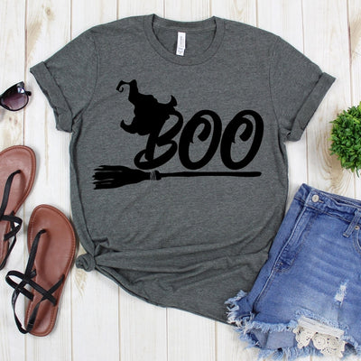 wwwteestoreio-Halloween Shirt - Boo Broom Hat Shirt - Ghost Shirt - Halloween Tee - Trick Or Treat TShirt