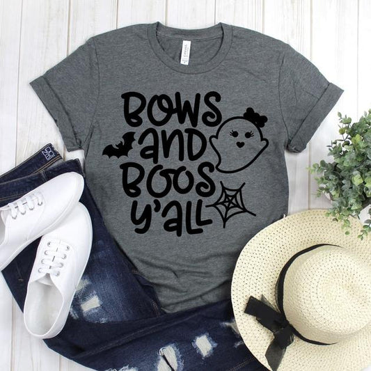 wwwteestoreio-Halloween Shirt - Bows And Boos Y'all Ghost Bat - Pumpkin Shirt - Halloween - Holiday Shirt- Halloween Shirts
