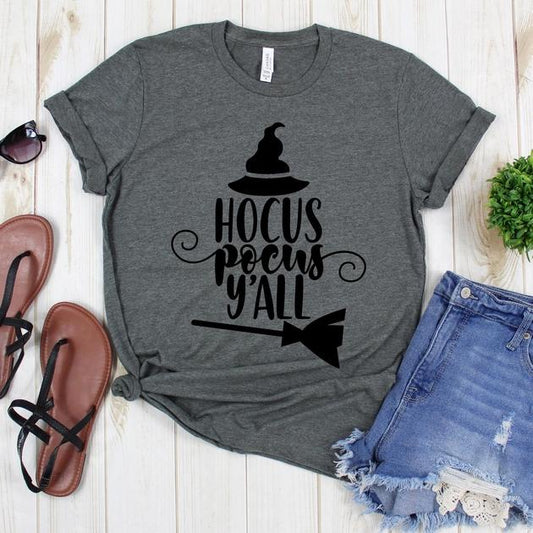 wwwteestoreio-Halloween Shirt - Hocus Pocus Y'all Hat Broom - Hocus Pocus - Halloween Tee - Fall Shirt - It's Just a Bunch of Hocus