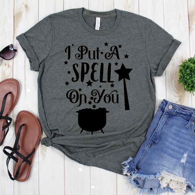 wwwteestoreio-Halloween Shirt - I Put A Spell On You Stars Wand - Trick Or Treat TShirt - Funny Halloween Shirt - Spooky Tee - Witch Tee Shirt