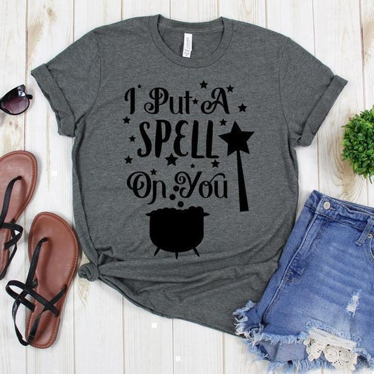wwwteestoreio-Halloween Shirt - I Put A Spell On You Stars Wand - Trick Or Treat TShirt - Funny Halloween Shirt - Spooky Tee - Witch Tee Shirt