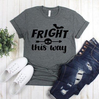 wwwteestoreio-Halloween Tee Shirt - Fright This Way Bat Skull - Halloween Shirts - Halloween Gift - Halloween Party T Shirt