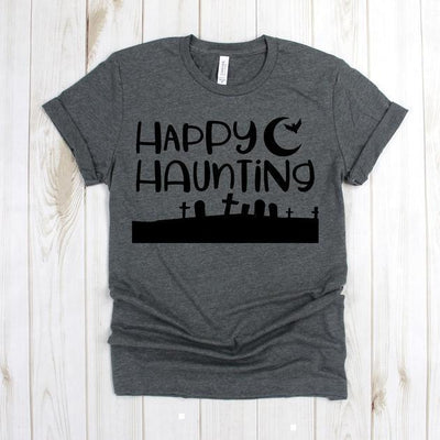 wwwteestoreio-Halloween Tee Shirt - Happy Haunting Moon Cemetery - Trick Or Treat Tee Shirt - Fall Shirt - Spooky Shirt