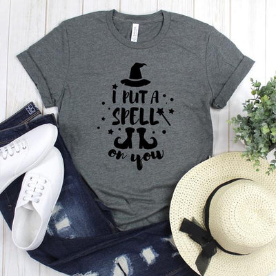 wwwteestoreio-Halloween Tee Shirt - I Put A Spell On You Hat Shoes - Cute Halloween Tee - Halloween T-shirt