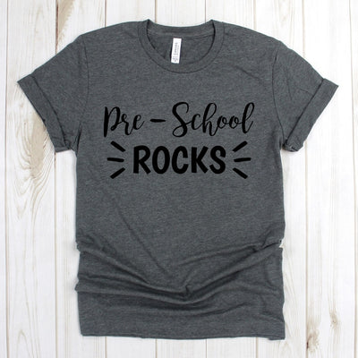 wwwteestoreio-Kinder Teacher Shirts - Pre School Rocks Tee Shirt - Kindergarten Teacher Gift - Teacher Tee Shirt